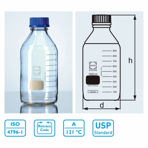 白色血清瓶(附刻度,藍色PP蓋,耐熱140‌℃)